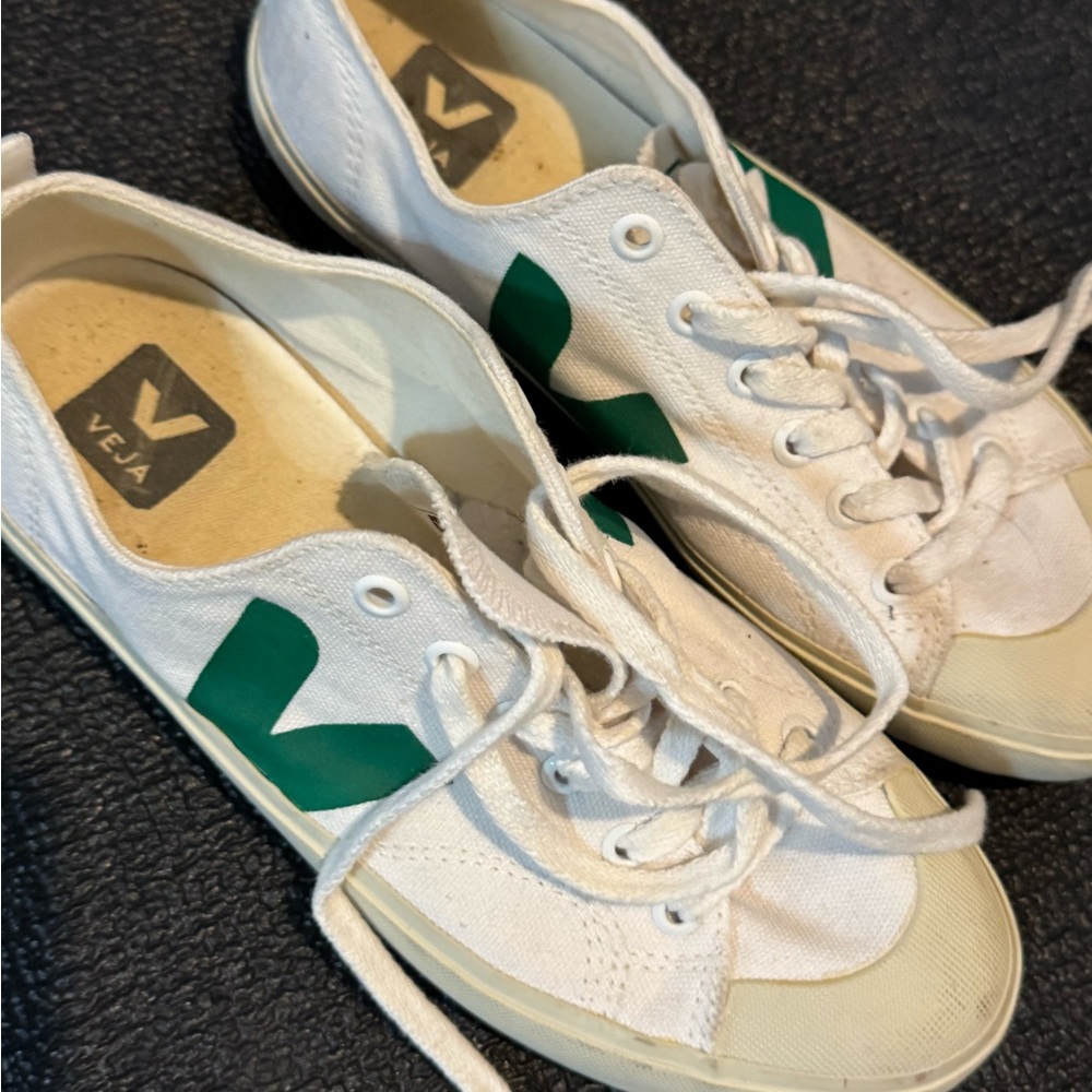 Veja Canvas Sneakers in White and Green